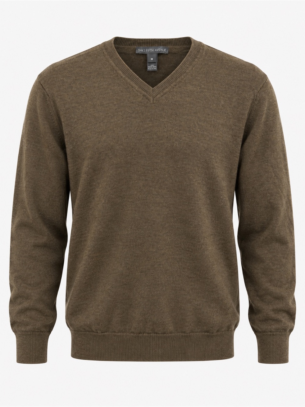 Saks Fifth Avenue Men's V-Neck 100% Wool Sweater Olive-Green Size M